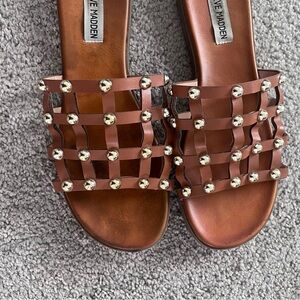 Gold studded brown sandals